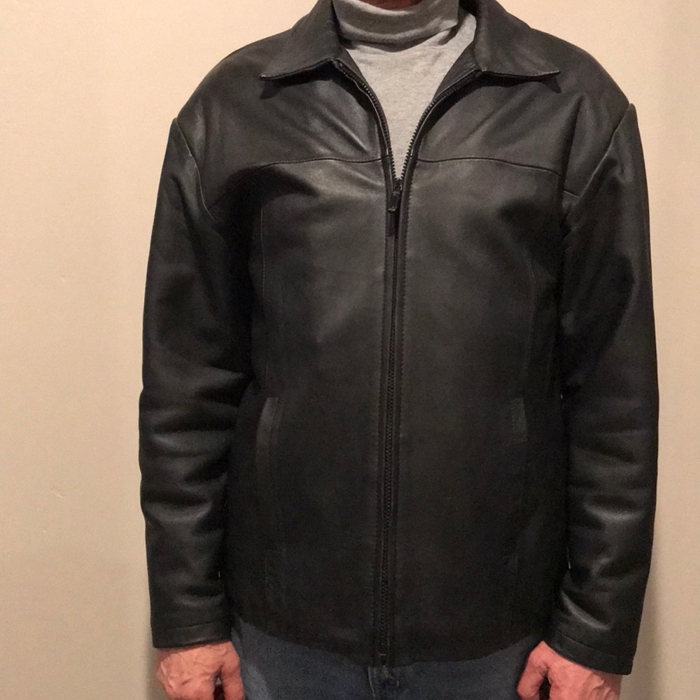 H&H Men’s j Black Genuine Leather Jacket M